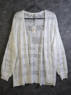 Hotouch Cardigan Womens M White Open Knit Drape Layering Festival Beach